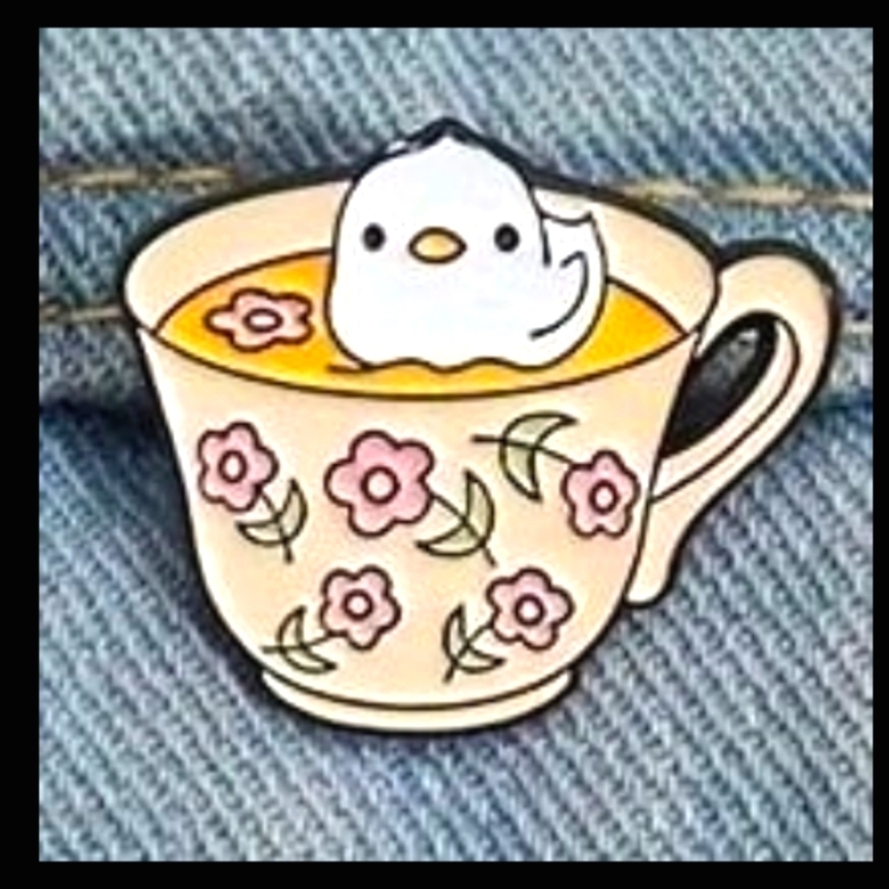 Cute Floral Teacup Enamel Pin Duck